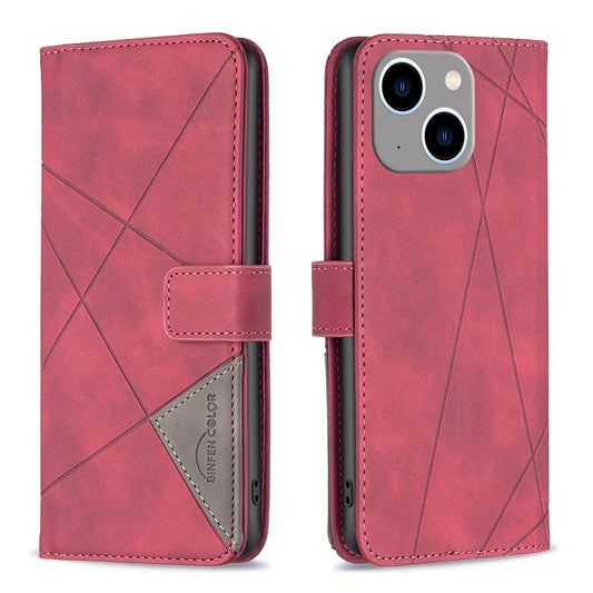 iPhone 15 Plus Wallet Case – Rhombus Texture PU Leather, Magnetic Buckle, Card Slots, Stand Function, Shockproof Protective Cover