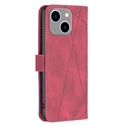 iPhone 15 Plus Wallet Case – Rhombus Texture PU Leather, Magnetic Buckle, Card Slots, Stand Function, Shockproof Protective Cover