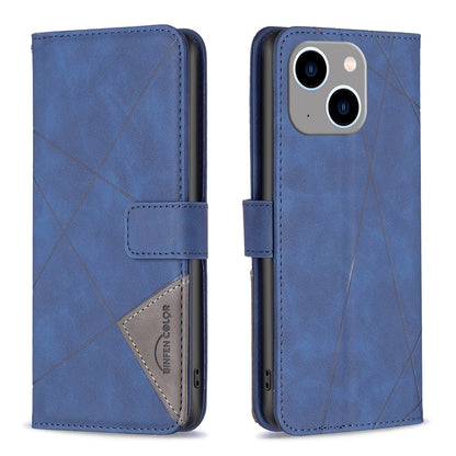 iPhone 15 Plus Wallet Case – Rhombus Texture PU Leather, Magnetic Buckle, Card Slots, Stand Function, Shockproof Protective Cover