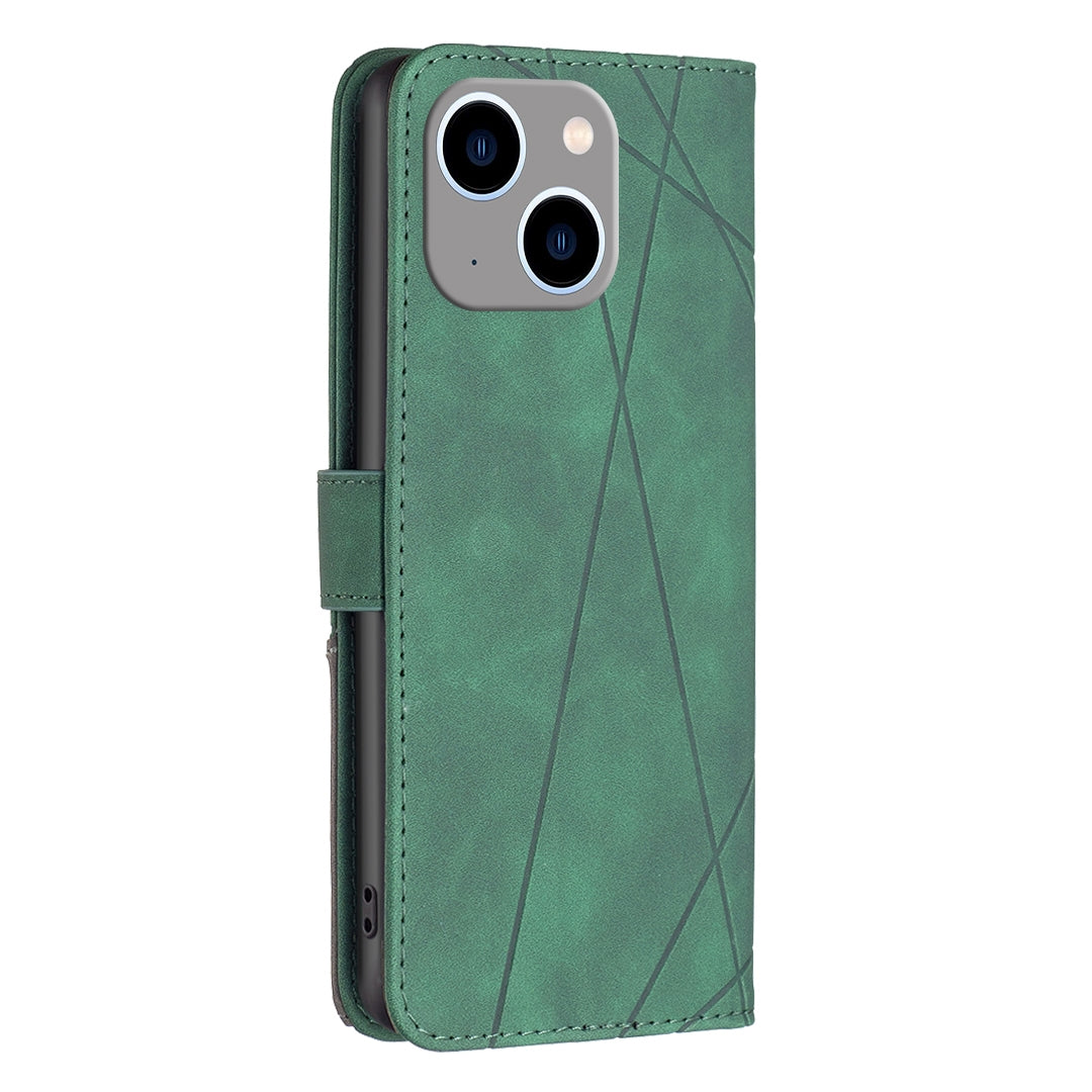 iPhone 15 Plus Wallet Case – Rhombus Texture PU Leather, Magnetic Buckle, Card Slots, Stand Function, Shockproof Protective Cover