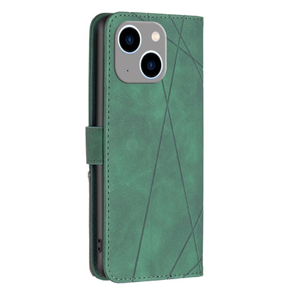 iPhone 15 Plus Wallet Case – Rhombus Texture PU Leather, Magnetic Buckle, Card Slots, Stand Function, Shockproof Protective Cover