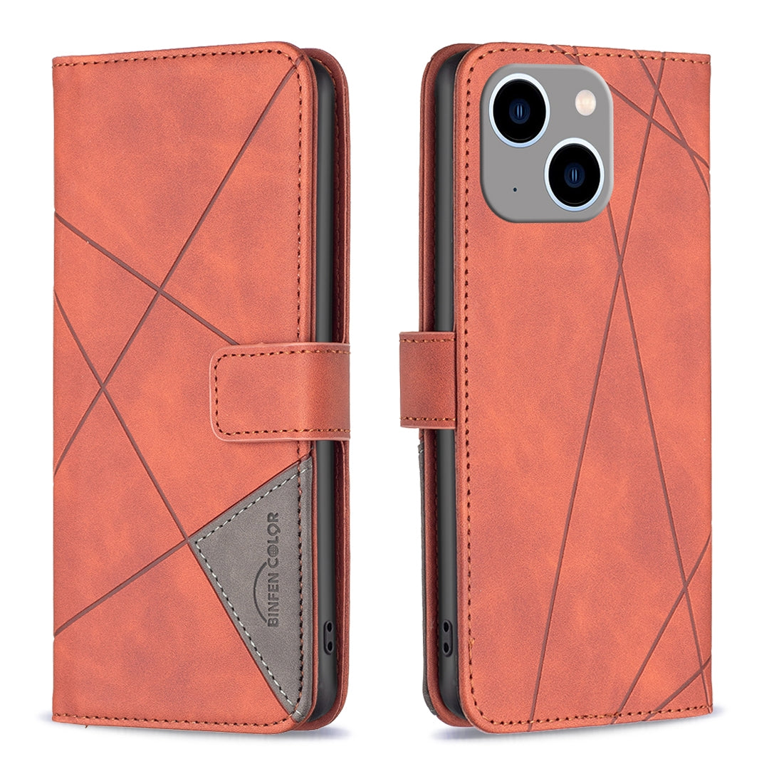 iPhone 15 Plus Wallet Case – Rhombus Texture PU Leather, Magnetic Buckle, Card Slots, Stand Function, Shockproof Protective Cover