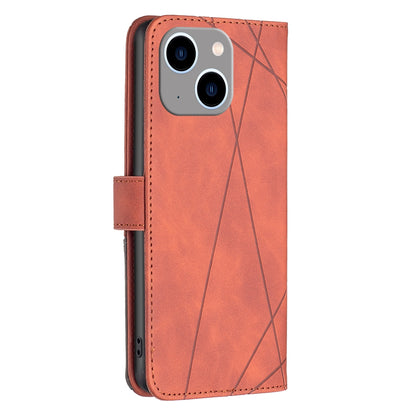 iPhone 15 Plus Wallet Case – Rhombus Texture PU Leather, Magnetic Buckle, Card Slots, Stand Function, Shockproof Protective Cover