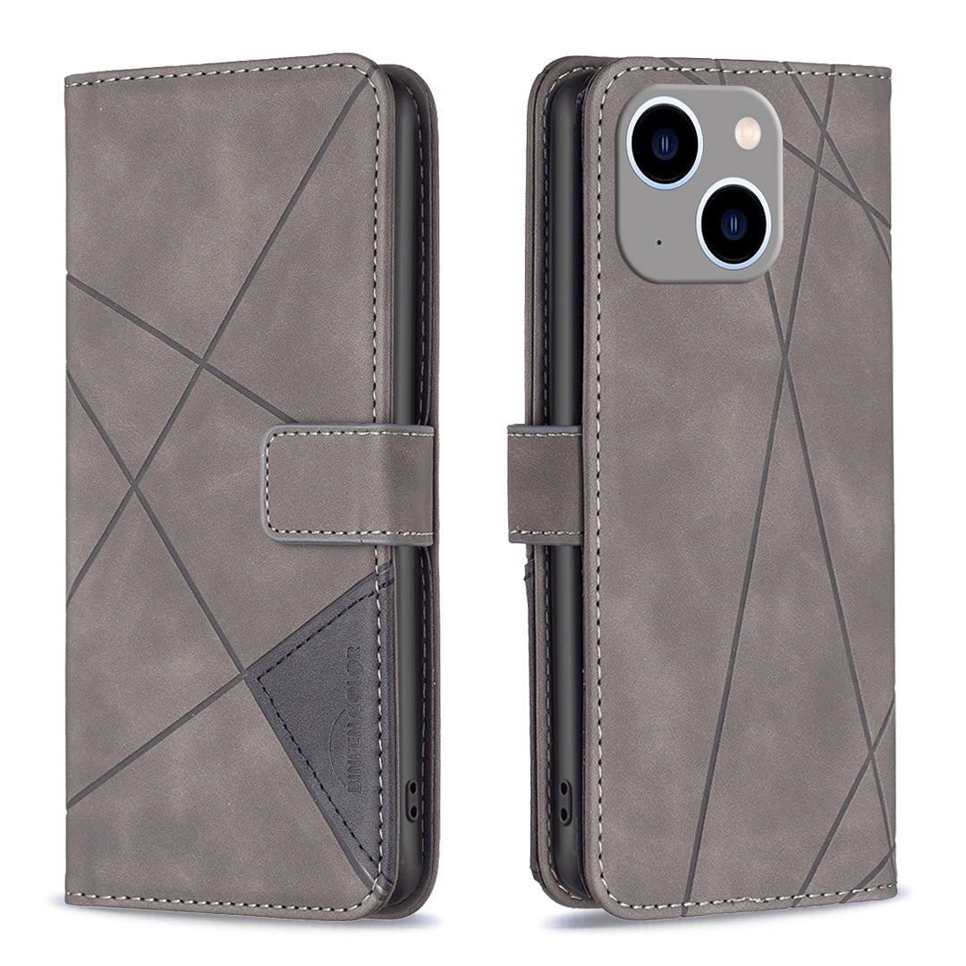 iPhone 15 Plus Wallet Case – Rhombus Texture PU Leather, Magnetic Buckle, Card Slots, Stand Function, Shockproof Protective Cover