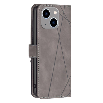 iPhone 15 Plus Wallet Case – Rhombus Texture PU Leather, Magnetic Buckle, Card Slots, Stand Function, Shockproof Protective Cover