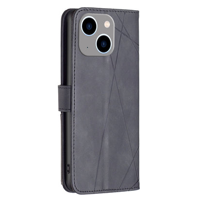 iPhone 15 Plus Wallet Case – Rhombus Texture PU Leather, Magnetic Buckle, Card Slots, Stand Function, Shockproof Protective Cover