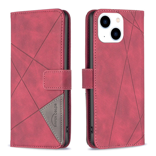 iPhone 15 Wallet Case – Rhombus Texture PU Leather, Magnetic Buckle, Card Slots, Stand Function, Shockproof Protective Cover
