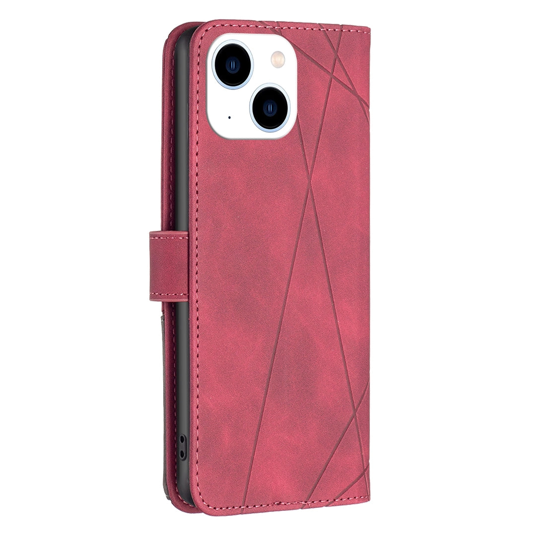 iPhone 15 Wallet Case – Rhombus Texture PU Leather, Magnetic Buckle, Card Slots, Stand Function, Shockproof Protective Cover