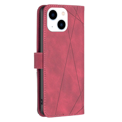 iPhone 15 Wallet Case – Rhombus Texture PU Leather, Magnetic Buckle, Card Slots, Stand Function, Shockproof Protective Cover