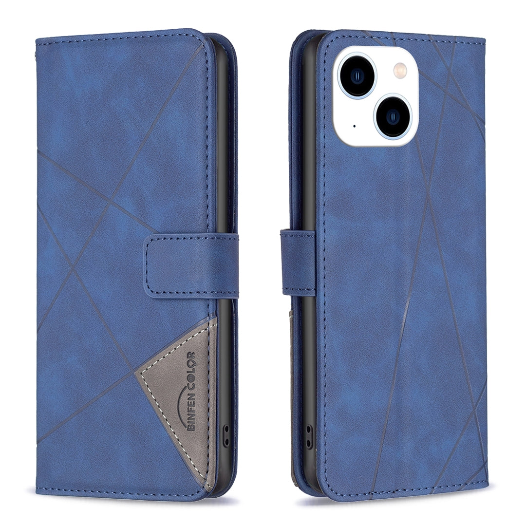 iPhone 15 Wallet Case – Rhombus Texture PU Leather, Magnetic Buckle, Card Slots, Stand Function, Shockproof Protective Cover
