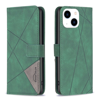 iPhone 15 Wallet Case – Rhombus Texture PU Leather, Magnetic Buckle, Card Slots, Stand Function, Shockproof Protective Cover