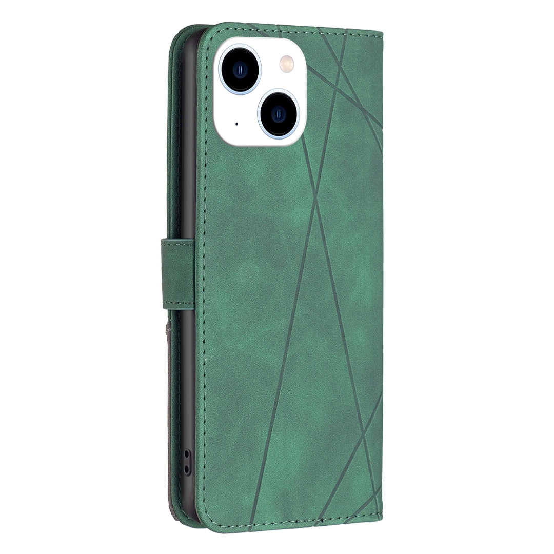 iPhone 15 Wallet Case – Rhombus Texture PU Leather, Magnetic Buckle, Card Slots, Stand Function, Shockproof Protective Cover