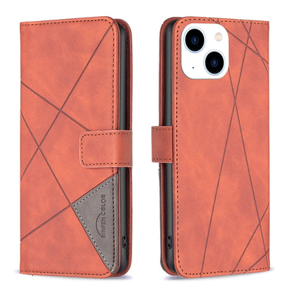 iPhone 15 Wallet Case – Rhombus Texture PU Leather, Magnetic Buckle, Card Slots, Stand Function, Shockproof Protective Cover