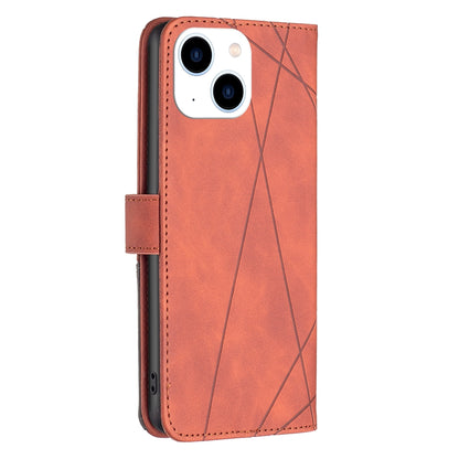 iPhone 15 Wallet Case – Rhombus Texture PU Leather, Magnetic Buckle, Card Slots, Stand Function, Shockproof Protective Cover