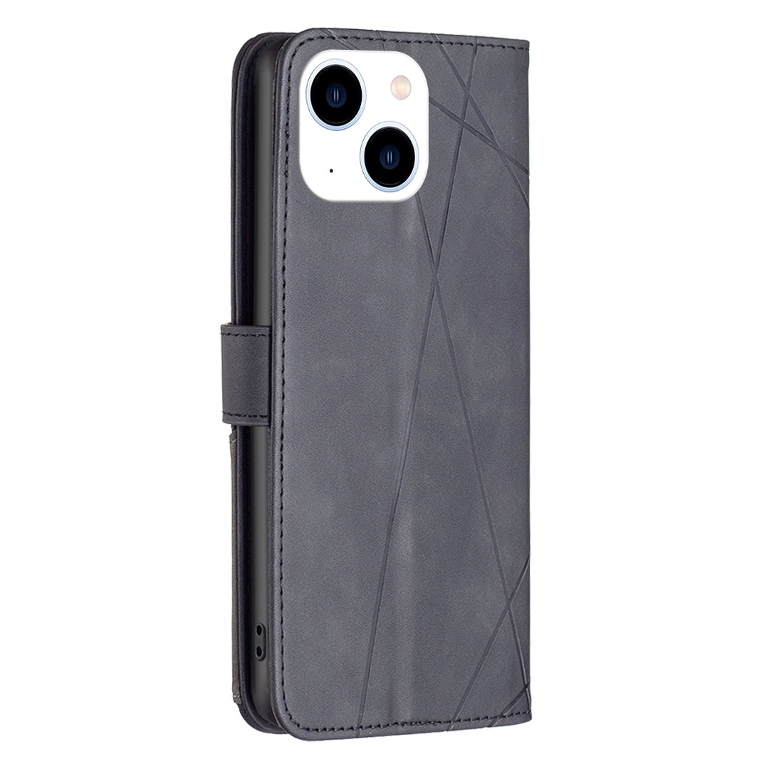 iPhone 15 Wallet Case – Rhombus Texture PU Leather, Magnetic Buckle, Card Slots, Stand Function, Shockproof Protective Cover