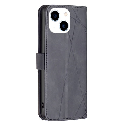 iPhone 15 Wallet Case – Rhombus Texture PU Leather, Magnetic Buckle, Card Slots, Stand Function, Shockproof Protective Cover
