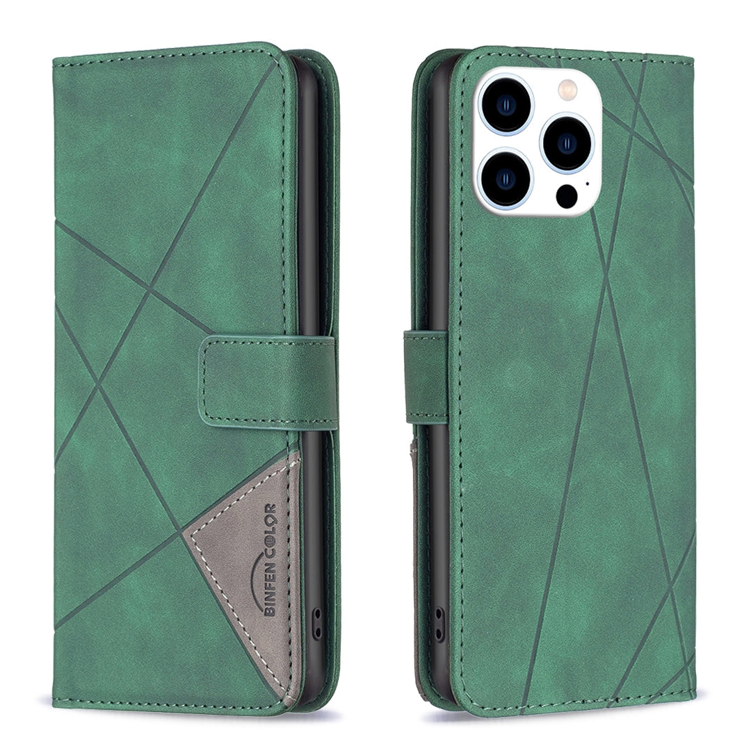 iPhone 16 Pro Max Wallet Case – Rhombus Texture PU Leather, Magnetic Buckle, Card Slots, Stand Function, Shockproof Protective Cover