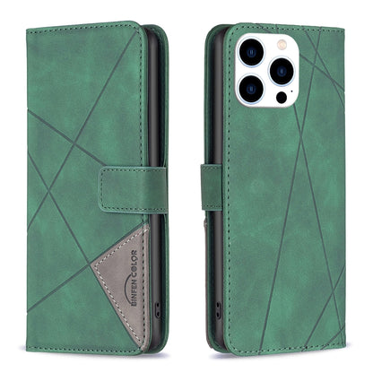 iPhone 16 Pro Max Wallet Case – Rhombus Texture PU Leather, Magnetic Buckle, Card Slots, Stand Function, Shockproof Protective Cover