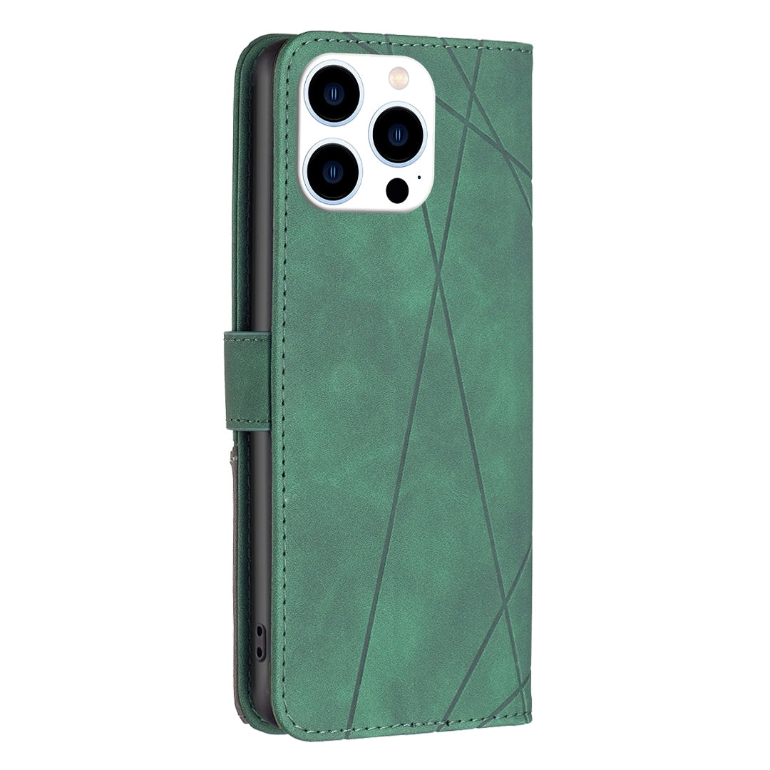 iPhone 16 Pro Max Wallet Case – Rhombus Texture PU Leather, Magnetic Buckle, Card Slots, Stand Function, Shockproof Protective Cover