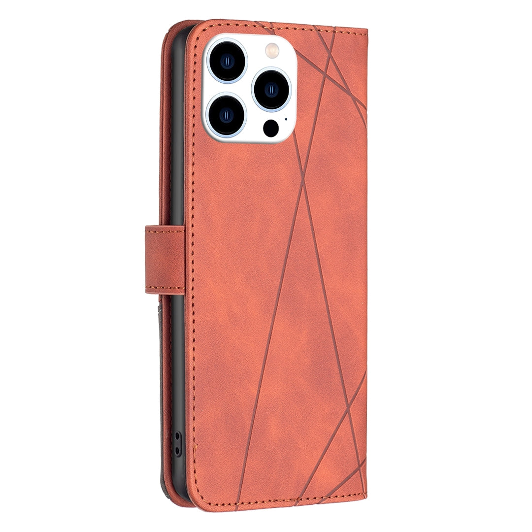 iPhone 16 Pro Max Wallet Case – Rhombus Texture PU Leather, Magnetic Buckle, Card Slots, Stand Function, Shockproof Protective Cover