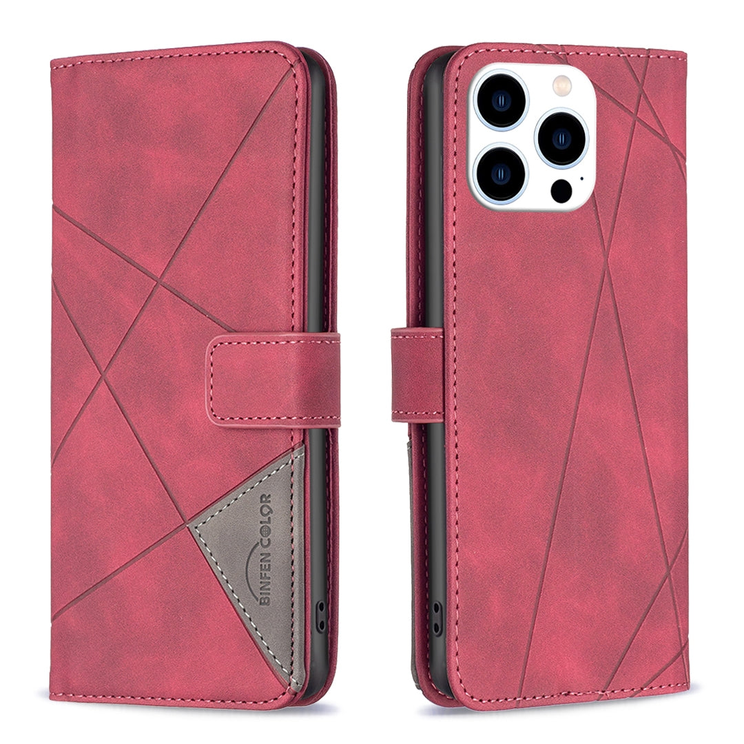 iPhone 16 Pro Wallet Case – Rhombus Texture PU Leather, Magnetic Buckle, Card Slots, Stand Function, Shockproof Protective Cover