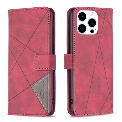 iPhone 16 Pro Wallet Case – Rhombus Texture PU Leather, Magnetic Buckle, Card Slots, Stand Function, Shockproof Protective Cover