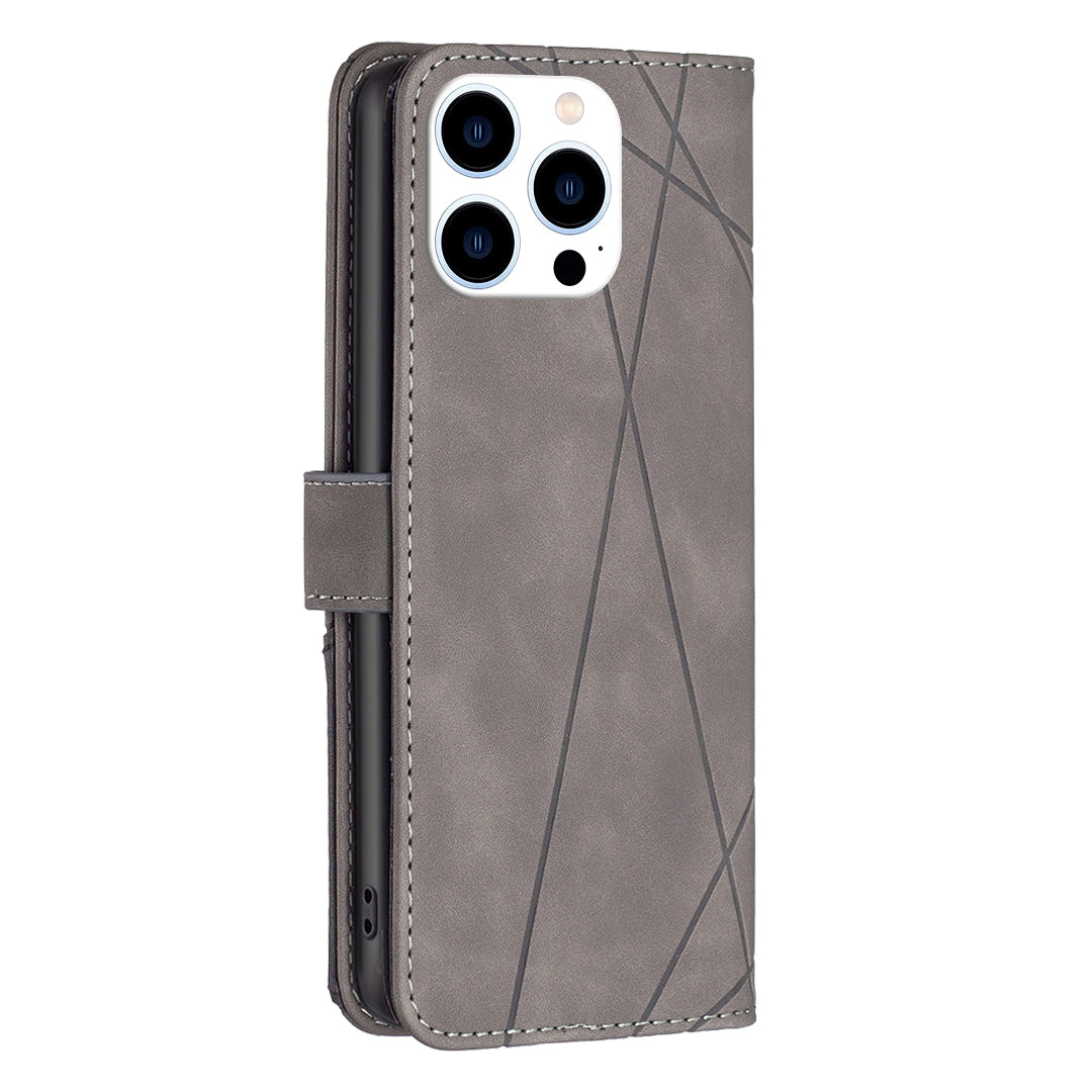 iPhone 16 Pro Wallet Case – Rhombus Texture PU Leather, Magnetic Buckle, Card Slots, Stand Function, Shockproof Protective Cover