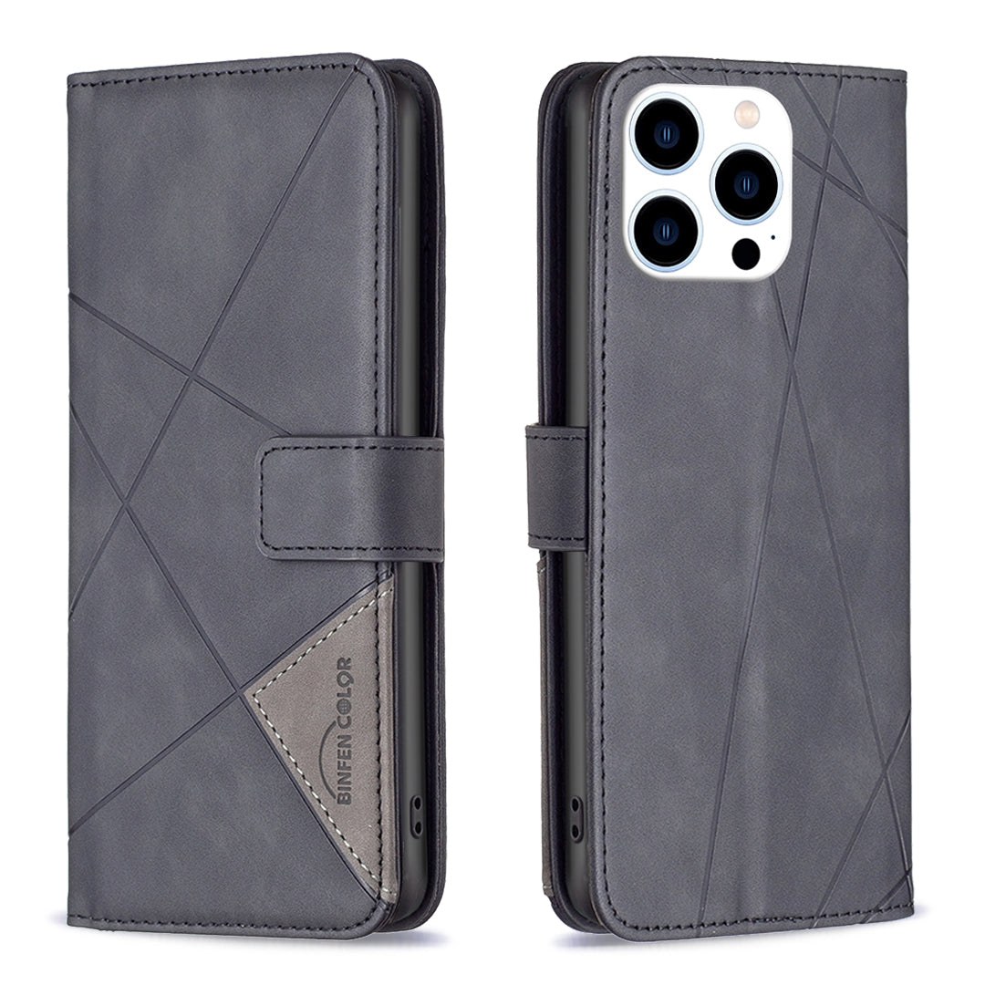 iPhone 16 Pro Wallet Case – Rhombus Texture PU Leather, Magnetic Buckle, Card Slots, Stand Function, Shockproof Protective Cover