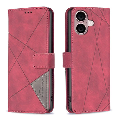 iPhone 16 Wallet Case – Rhombus Texture PU Leather, Magnetic Buckle, Card Slots, Stand Function, Shockproof Protective Cover