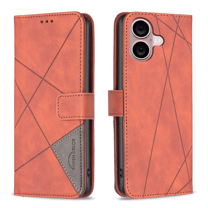 iPhone 16 Wallet Case – Rhombus Texture PU Leather, Magnetic Buckle, Card Slots, Stand Function, Shockproof Protective Cover