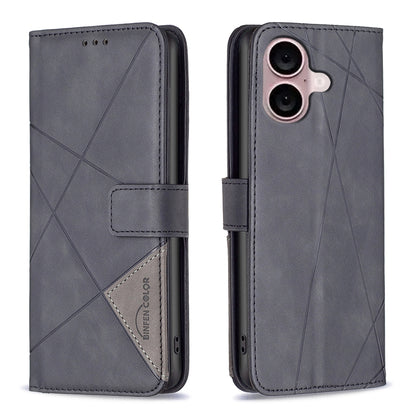iPhone 16 Wallet Case – Rhombus Texture PU Leather, Magnetic Buckle, Card Slots, Stand Function, Shockproof Protective Cover