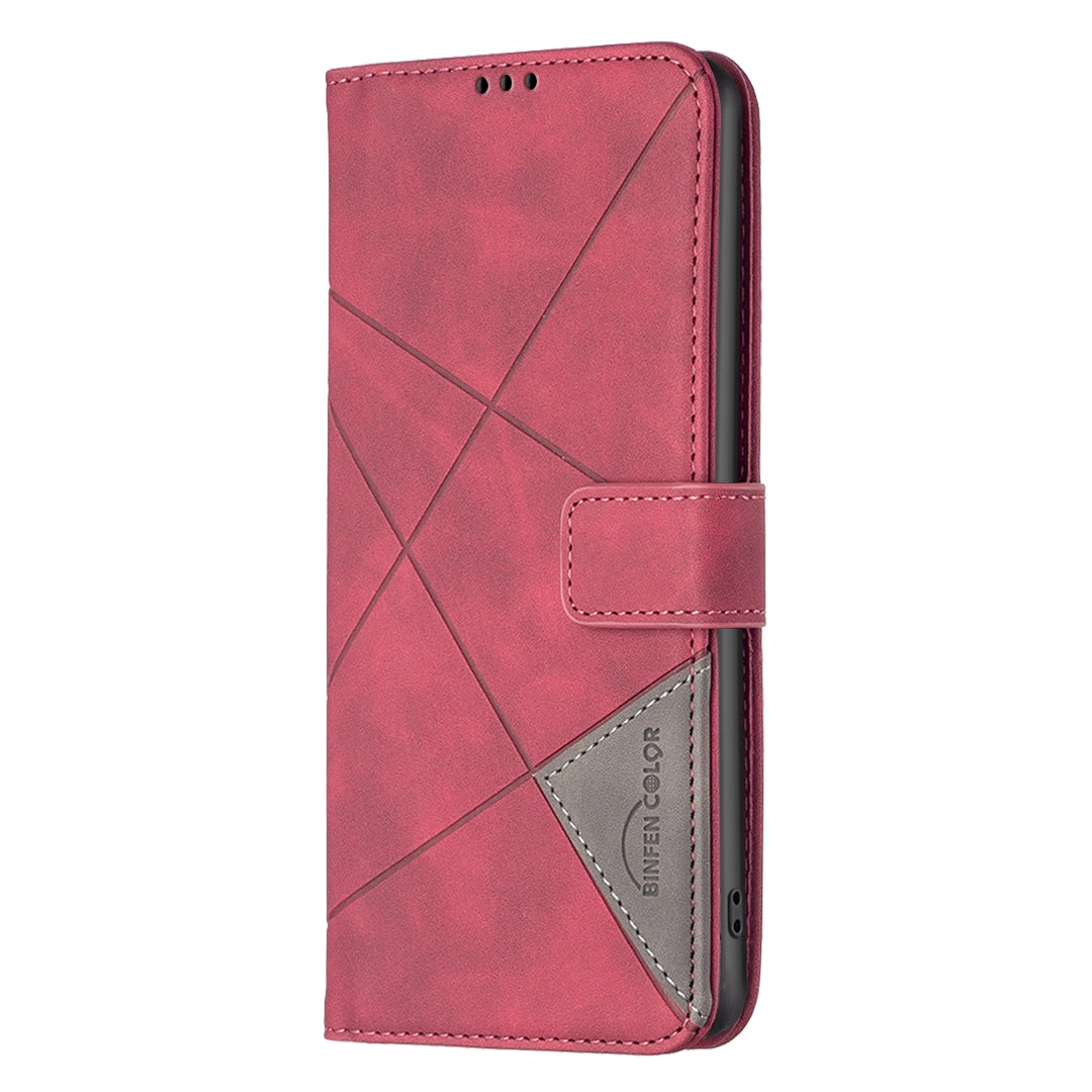 iPhone 16 Plus Wallet Case – Rhombus Texture PU Leather, Magnetic Buckle, Card Slots, Stand Function, Shockproof Protective Cover