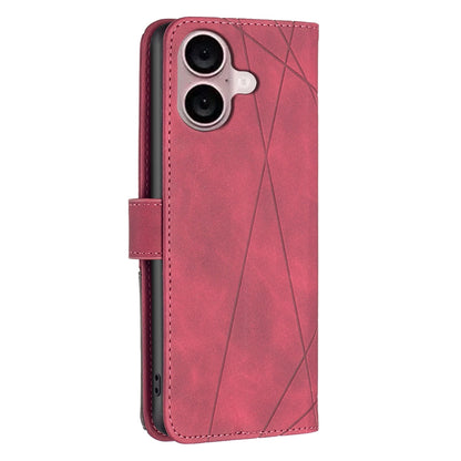 iPhone 16 Plus Wallet Case – Rhombus Texture PU Leather, Magnetic Buckle, Card Slots, Stand Function, Shockproof Protective Cover