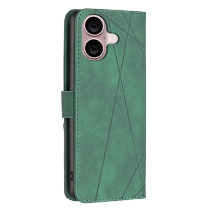 iPhone 16 Plus Wallet Case – Rhombus Texture PU Leather, Magnetic Buckle, Card Slots, Stand Function, Shockproof Protective Cover