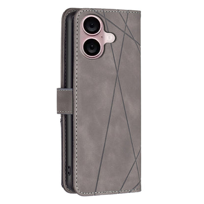 iPhone 16 Plus Wallet Case – Rhombus Texture PU Leather, Magnetic Buckle, Card Slots, Stand Function, Shockproof Protective Cover