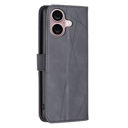 iPhone 16 Plus Wallet Case – Rhombus Texture PU Leather, Magnetic Buckle, Card Slots, Stand Function, Shockproof Protective Cover