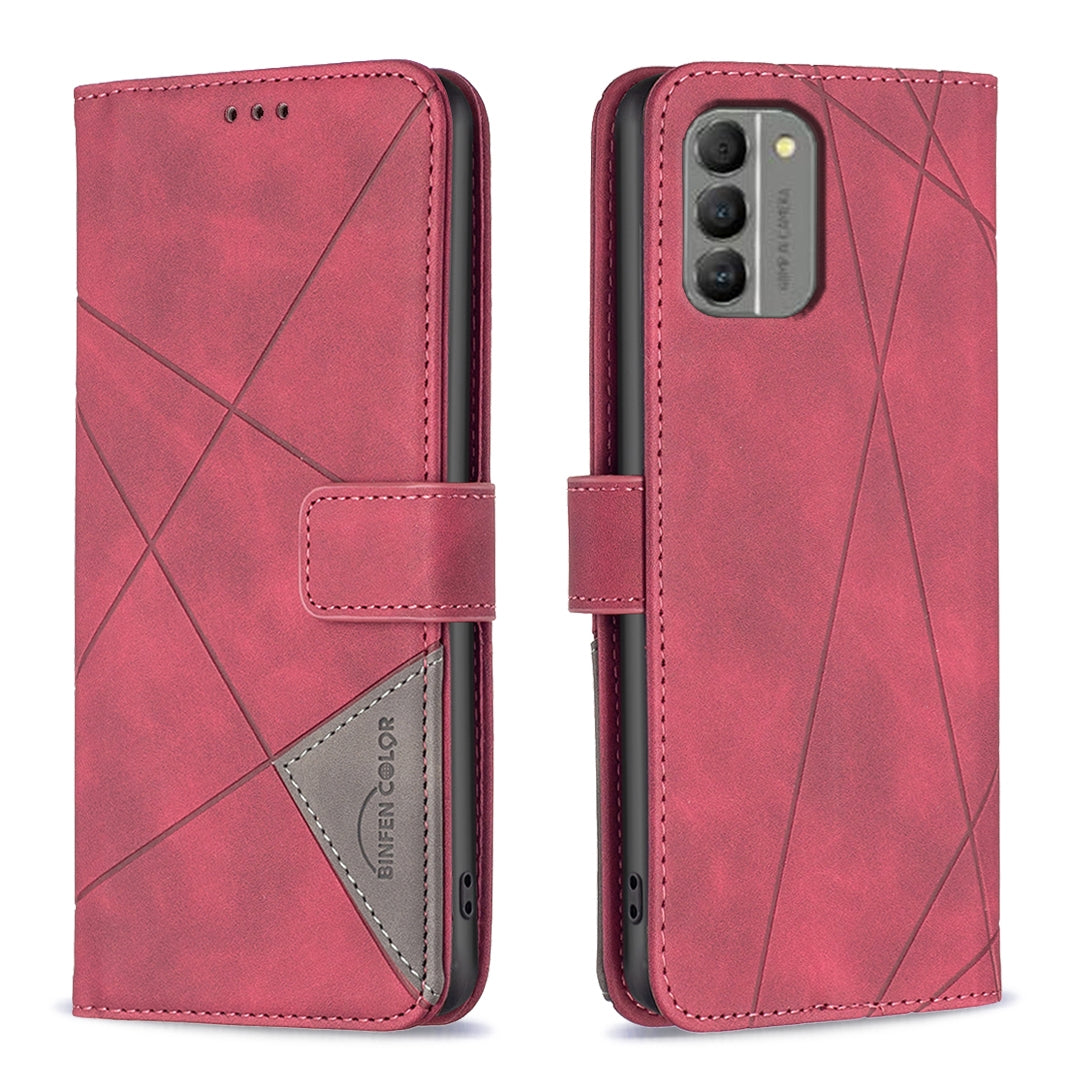 Nokia G310 Wallet Case – Rhombus Texture PU Leather, Magnetic Buckle, Card Slots, Stand Function, Shockproof Protective Cover