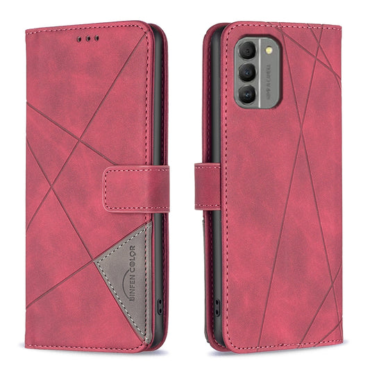 Nokia G310 Wallet Case – Rhombus Texture PU Leather, Magnetic Buckle, Card Slots, Stand Function, Shockproof Protective Cover