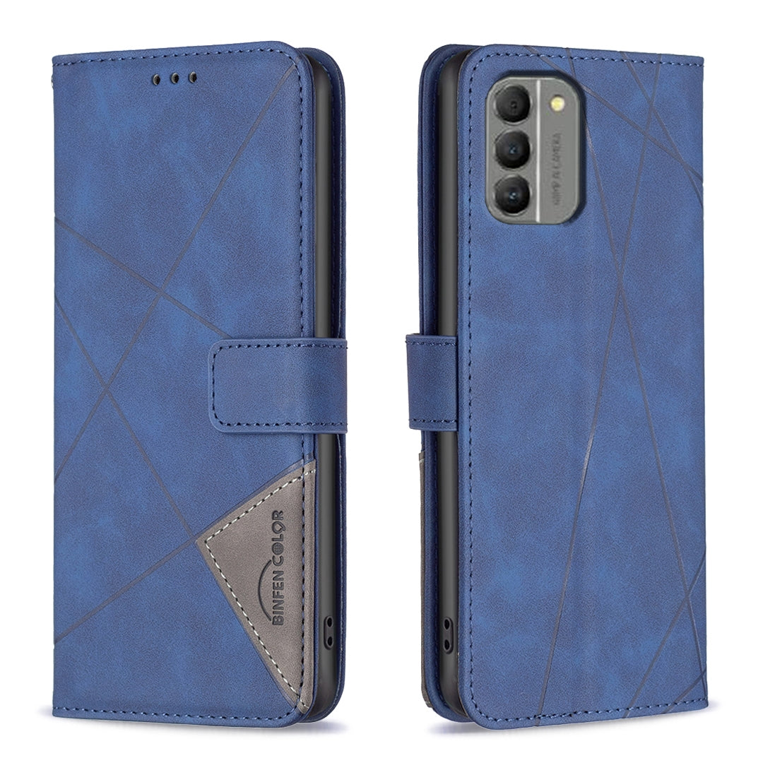Nokia G310 Wallet Case – Rhombus Texture PU Leather, Magnetic Buckle, Card Slots, Stand Function, Shockproof Protective Cover