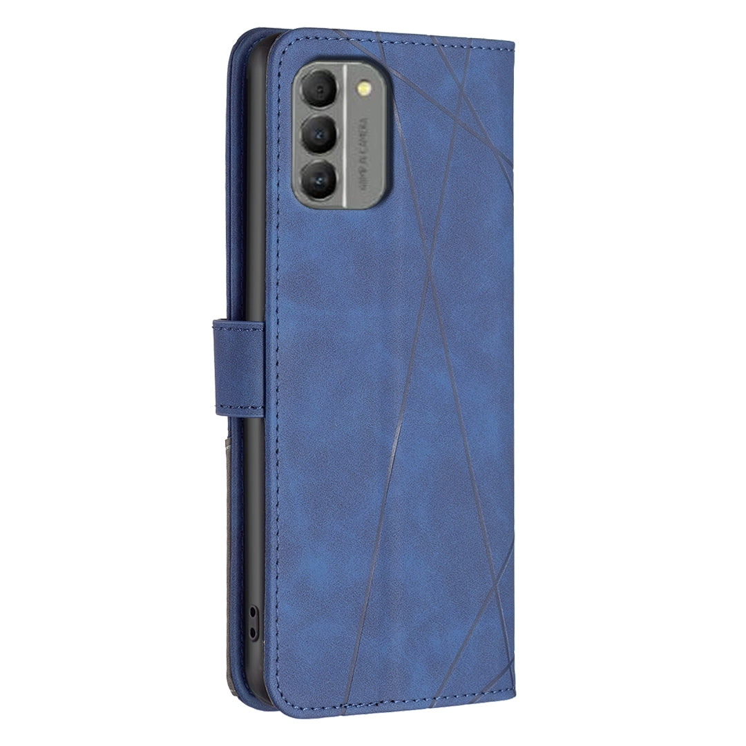 Nokia G310 Wallet Case – Rhombus Texture PU Leather, Magnetic Buckle, Card Slots, Stand Function, Shockproof Protective Cover