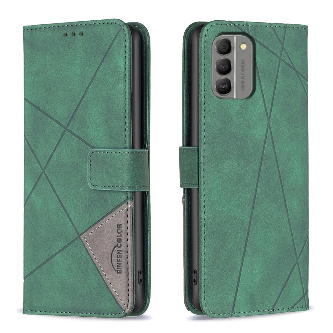 Nokia G310 Wallet Case – Rhombus Texture PU Leather, Magnetic Buckle, Card Slots, Stand Function, Shockproof Protective Cover