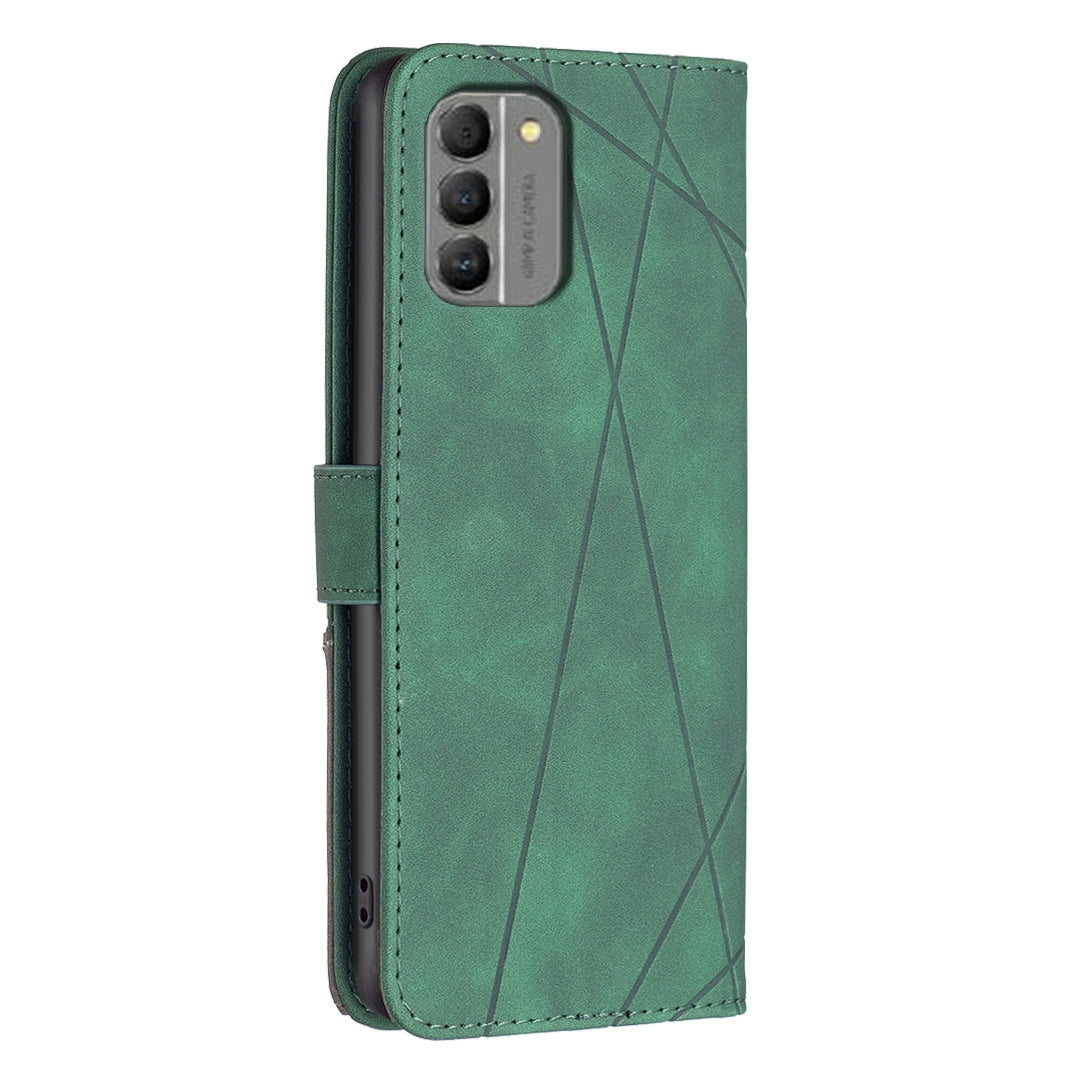 Nokia G310 Wallet Case – Rhombus Texture PU Leather, Magnetic Buckle, Card Slots, Stand Function, Shockproof Protective Cover