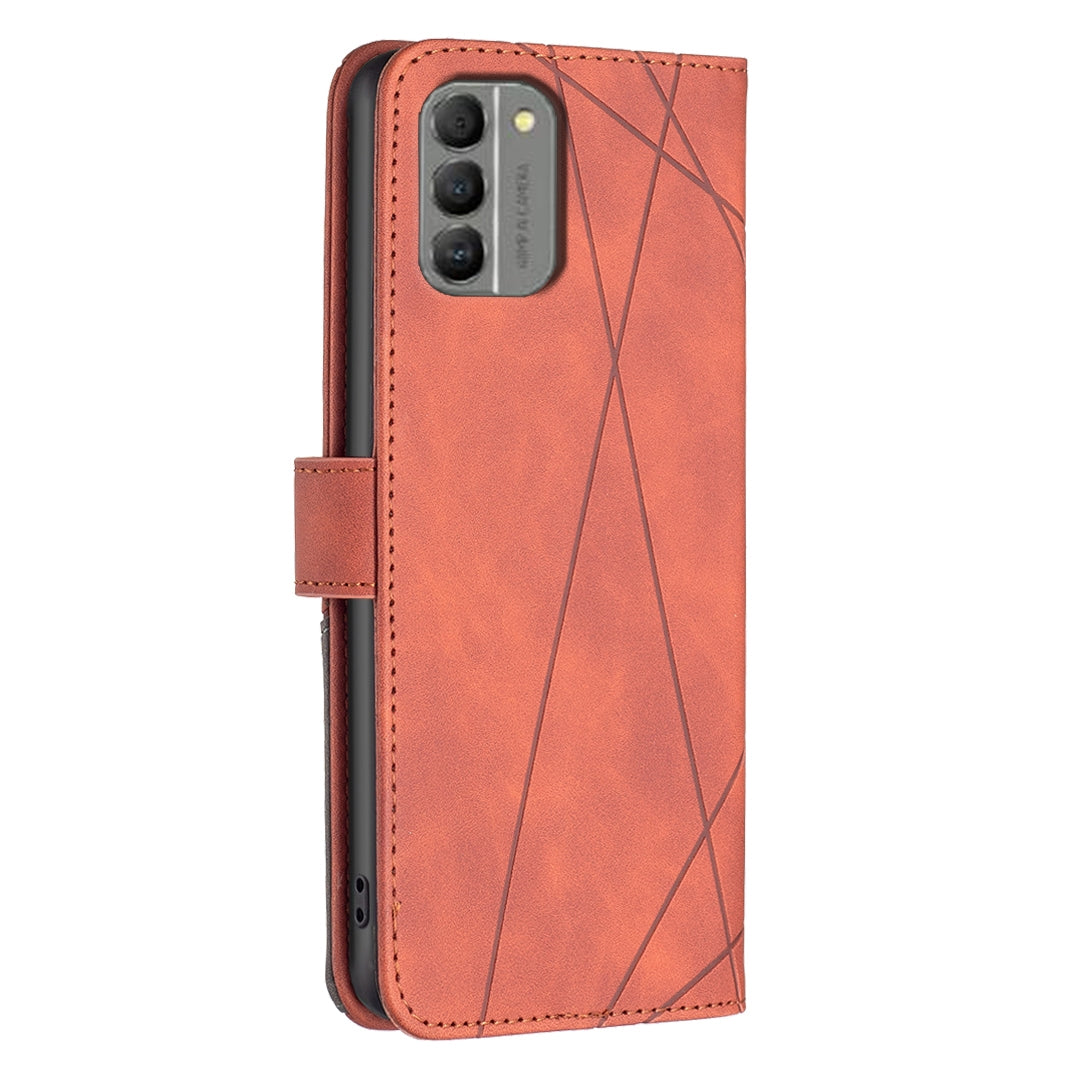 Nokia G310 Wallet Case – Rhombus Texture PU Leather, Magnetic Buckle, Card Slots, Stand Function, Shockproof Protective Cover