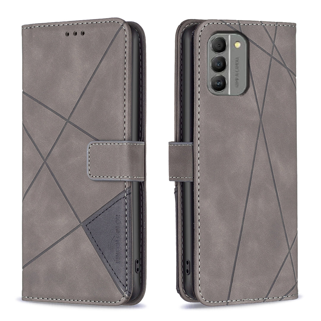 Nokia G310 Wallet Case – Rhombus Texture PU Leather, Magnetic Buckle, Card Slots, Stand Function, Shockproof Protective Cover