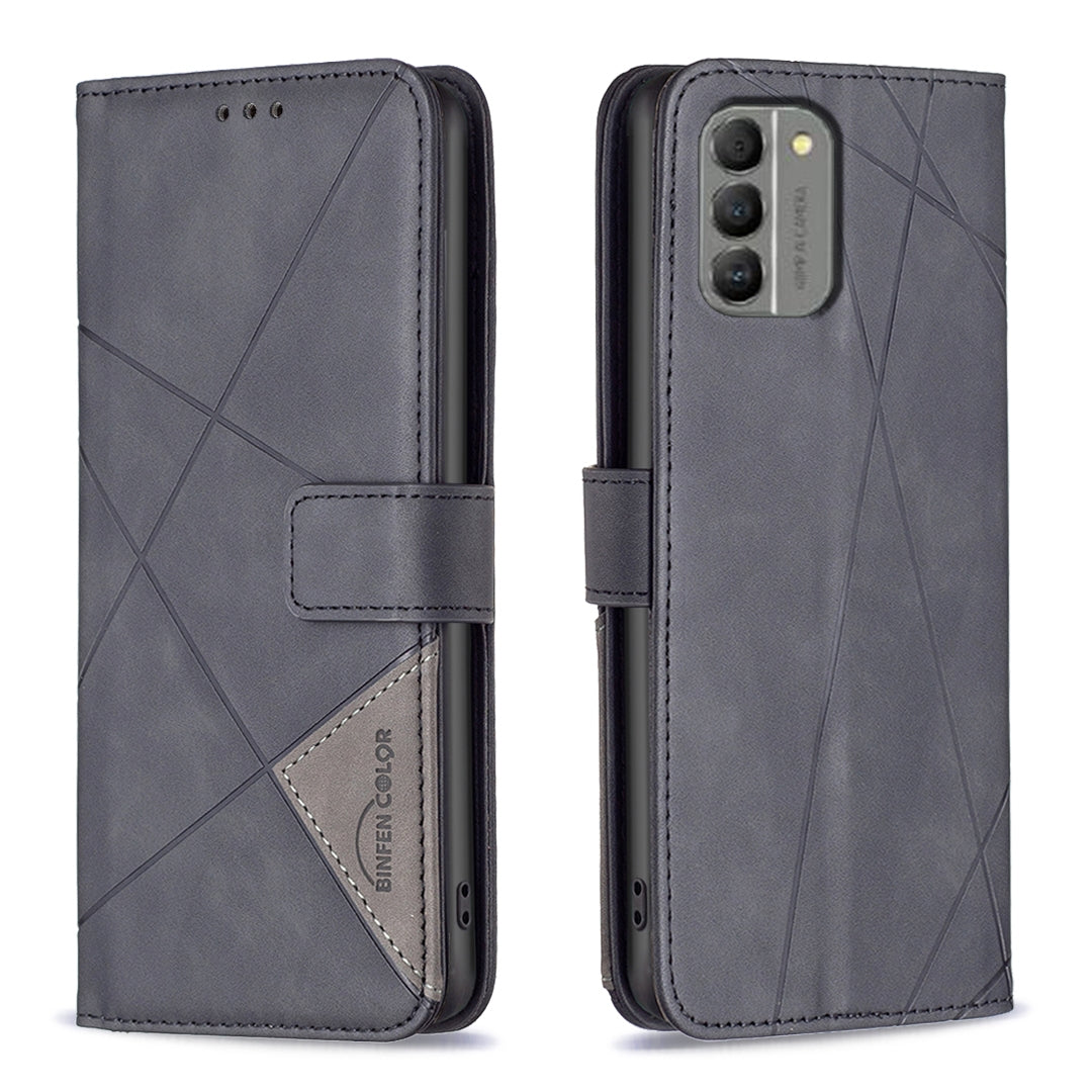 Nokia G310 Wallet Case – Rhombus Texture PU Leather, Magnetic Buckle, Card Slots, Stand Function, Shockproof Protective Cover