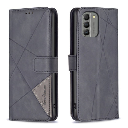 Nokia G310 Wallet Case – Rhombus Texture PU Leather, Magnetic Buckle, Card Slots, Stand Function, Shockproof Protective Cover