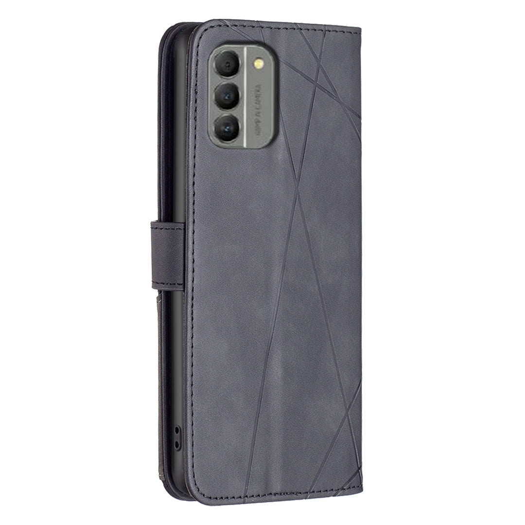 Nokia G310 Wallet Case – Rhombus Texture PU Leather, Magnetic Buckle, Card Slots, Stand Function, Shockproof Protective Cover