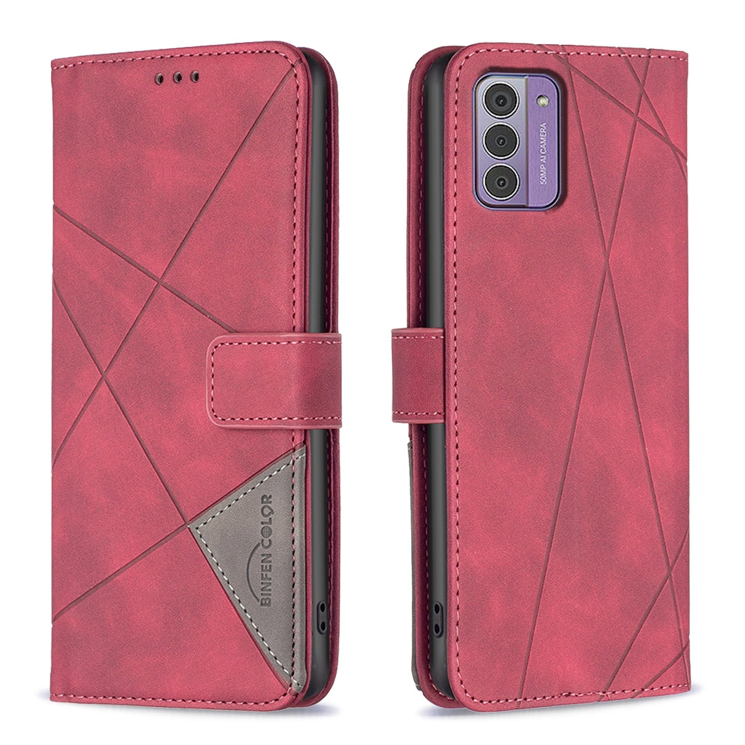 Nokia G42 Wallet Case – Rhombus Texture PU Leather, Magnetic Buckle, Card Slots, Stand Function, Shockproof Protective Cover