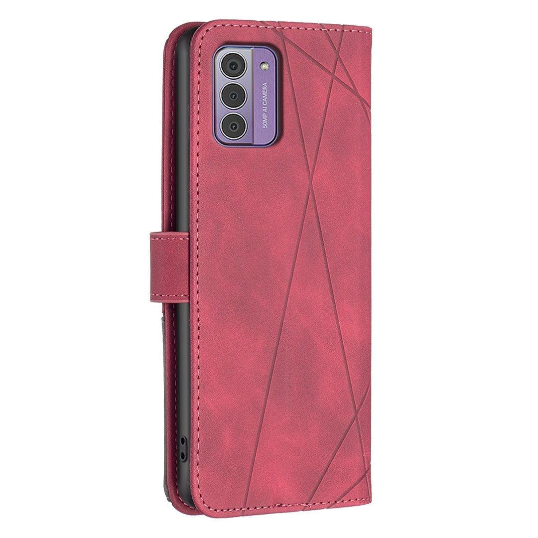 Nokia G42 Wallet Case – Rhombus Texture PU Leather, Magnetic Buckle, Card Slots, Stand Function, Shockproof Protective Cover
