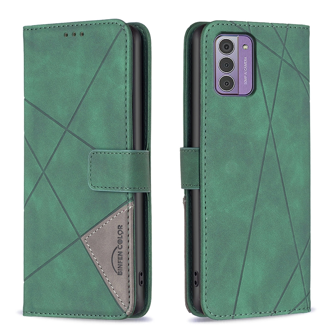 Nokia G42 Wallet Case – Rhombus Texture PU Leather, Magnetic Buckle, Card Slots, Stand Function, Shockproof Protective Cover